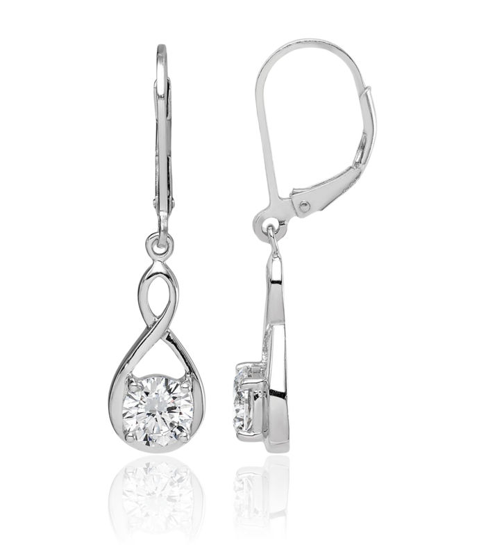 925 Sterling Silver Cubic Zirconia CZ Infinity Twisted Love Knot Symbol Drop Dangle Earrings