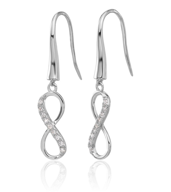 925 Sterling Silver Cubic Zirconia CZ Infinity Twisted Love Knot Symbol Drop Dangle Earrings