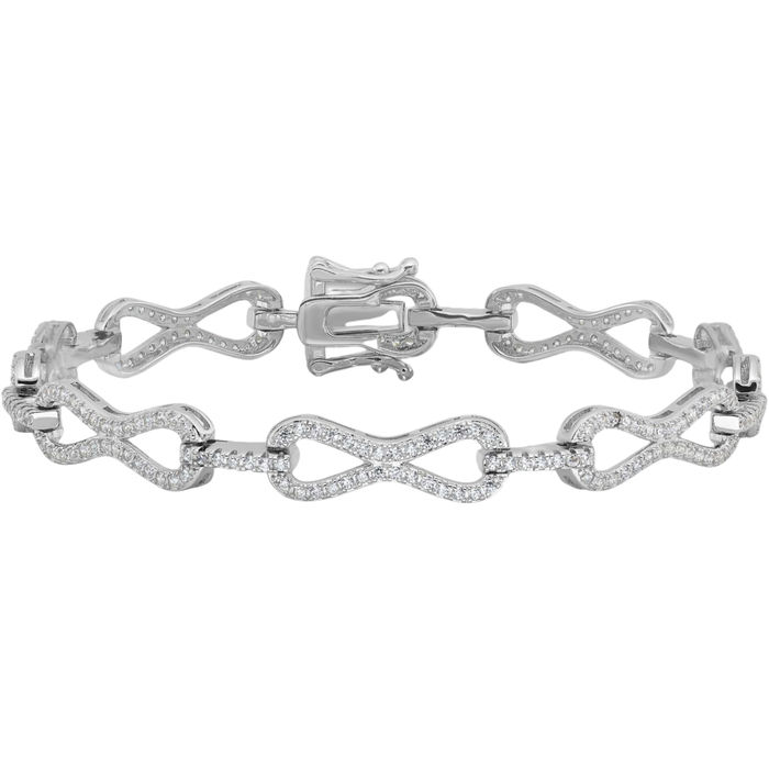 925 Sterling Silver Cubic Zirconia CZ Infinity Twisted Love Knot Symbol Link Chain Bracelet