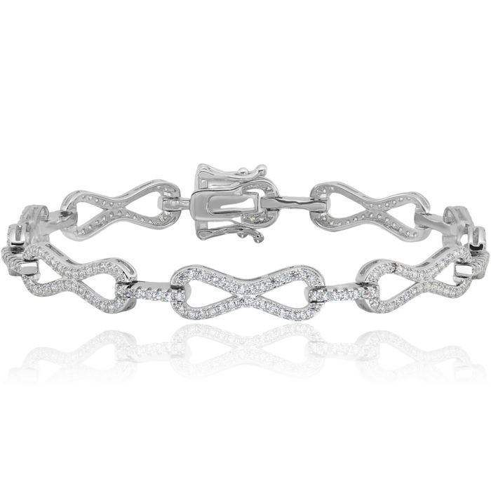 925 Sterling Silver Cubic Zirconia CZ Infinity Twisted Love Knot Symbol Link Chain Bracelet