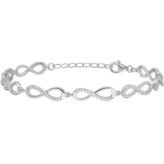 925 Sterling Silver Cubic Zirconia CZ Infinity Twisted Love Knot Symbol Link Chain Bracelet