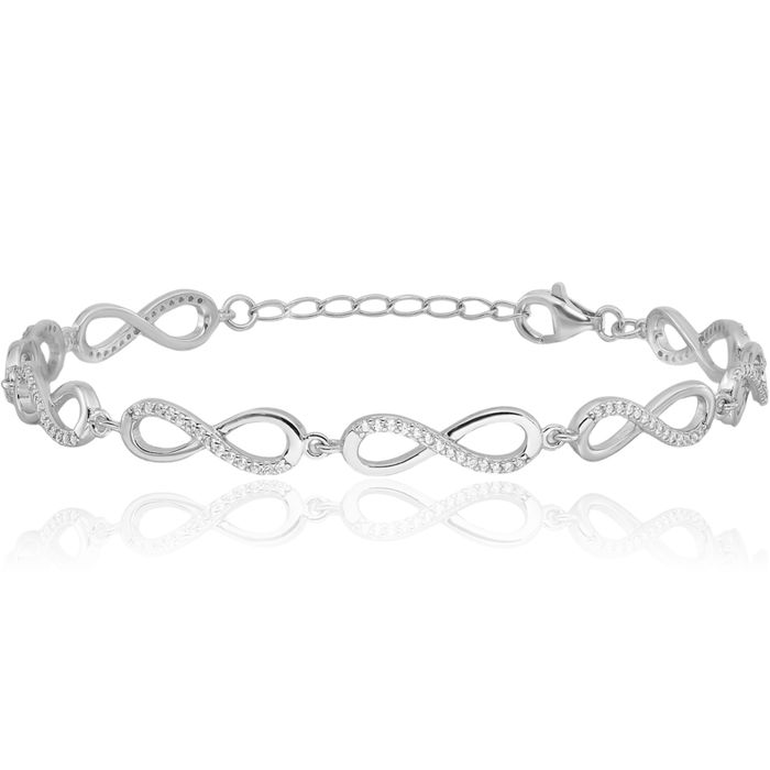 925 Sterling Silver Cubic Zirconia CZ Infinity Twisted Love Knot Symbol Link Chain Bracelet