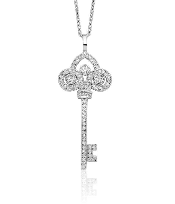 925 Sterling Silver Cubic Zirconia CZ Key Chain Necklace