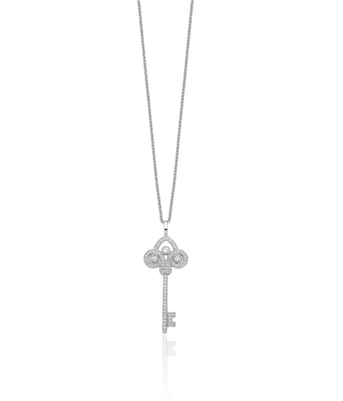 925 Sterling Silver Cubic Zirconia CZ Key Chain Necklace