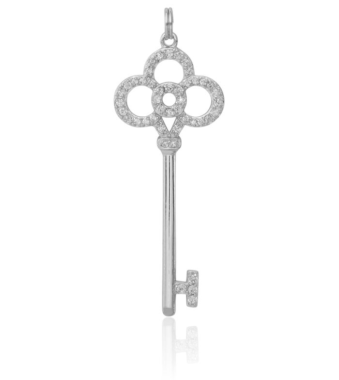 925 Sterling Silver Cubic Zirconia CZ Key Necklace Chain Pendant Charm