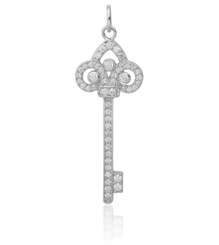 925 Sterling Silver Cubic Zirconia CZ Key Necklace Chain Pendant Charm