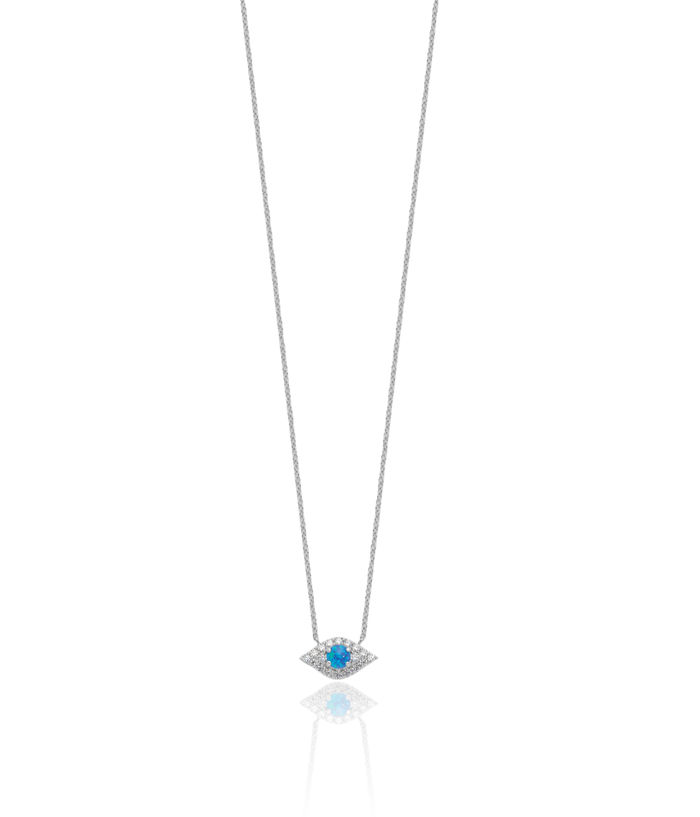 925 Sterling Silver Cubic Zirconia CZ Blue Lab Opal Hamsa Hand of Fatima Evil Eye Protection Good Luck Necklace Chain