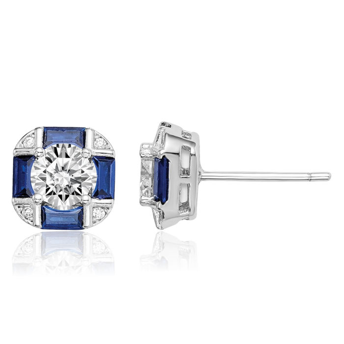 925 Sterling Silver Cubic Zirconia CZ Lab Blue Spinel Stud Earrings