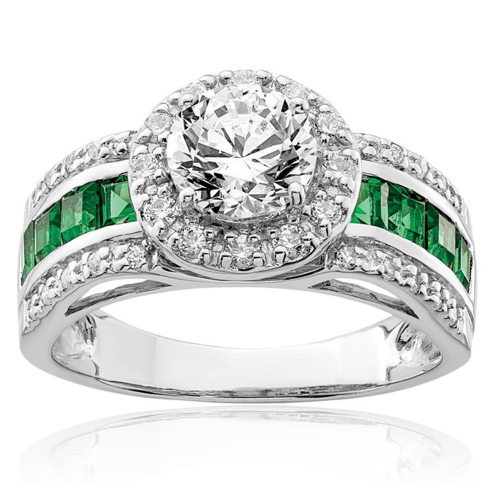 925 Sterling Silver Cubic Zirconia CZ Lab Green Emerald Cocktail Statement Engagement Ring May Birthstone Jewelry