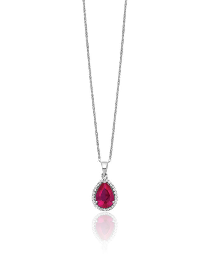 925 Sterling Silver Cubic Zirconia CZ Lab Red Ruby Pear Chain Necklace Gemstone Pendant Charm July Birthstone Jewelry