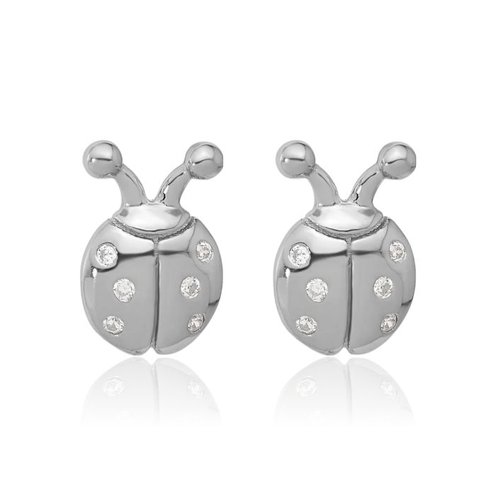 925 Sterling Silver Cubic Zirconia CZ Ladybug Studs Earrings