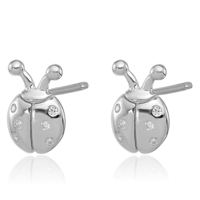 925 Sterling Silver Cubic Zirconia CZ Ladybug Studs Earrings