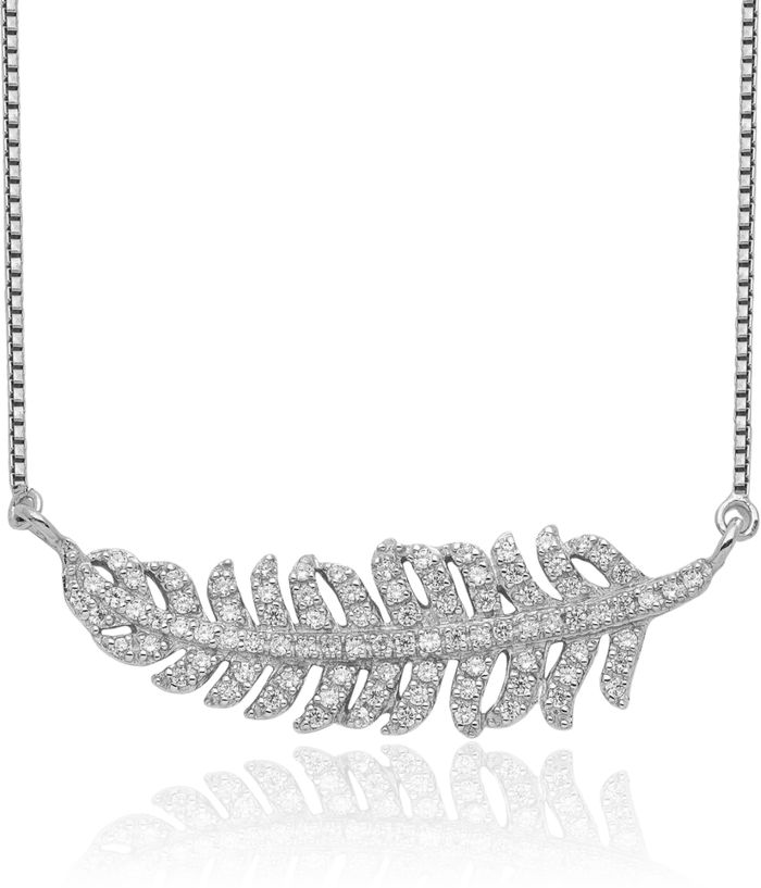 925 Sterling Silver Cubic Zirconia CZ Leaf Chain Necklace