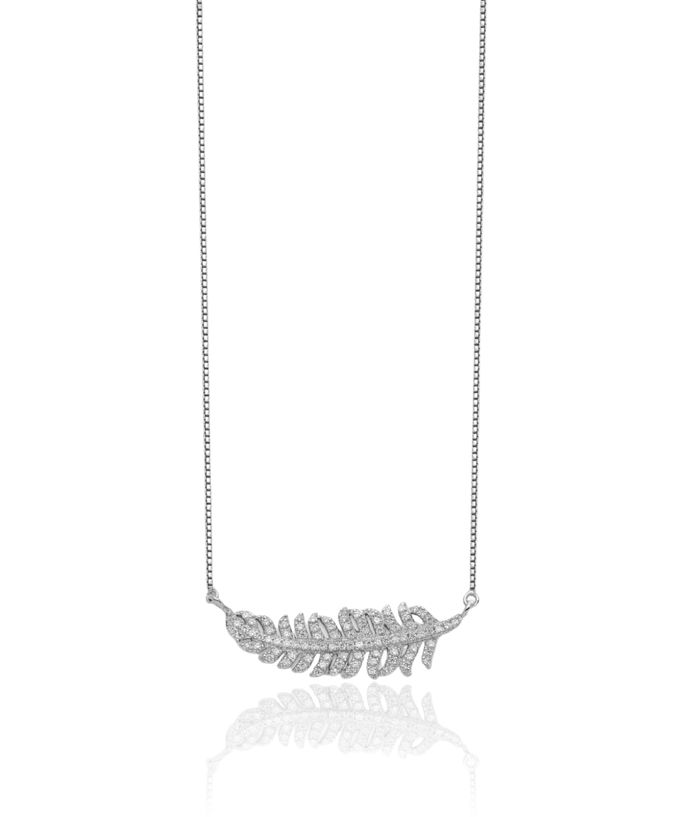 925 Sterling Silver Cubic Zirconia CZ Leaf Chain Necklace