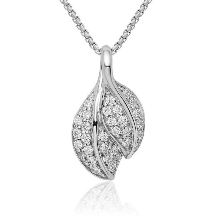 925 Sterling Silver Cubic Zirconia CZ Leaf Slide Necklace Chain Pendant Charm