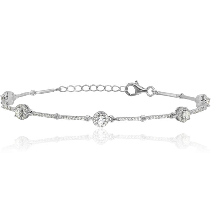 925 Sterling Silver Cubic Zirconia CZ Link Chain Bracelet