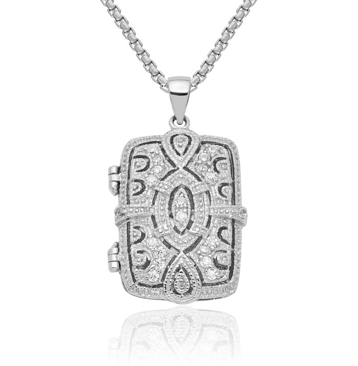 925 Sterling Silver Cubic Zirconia CZ Locket Necklace Chain Pendant Charm