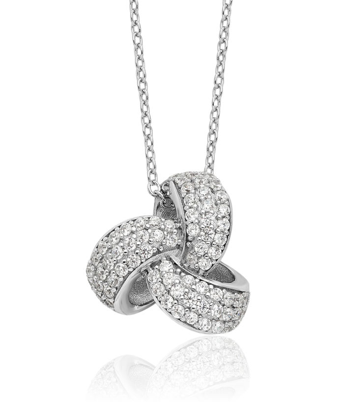 925 Sterling Silver Cubic Zirconia CZ Love Knot Necklace Chain