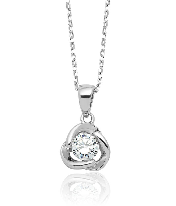 925 Sterling Silver Cubic Zirconia CZ Love Knot Necklace Chain