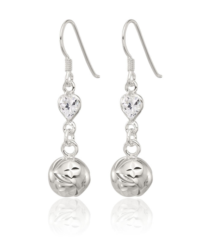 925 Sterling Silver Cubic Zirconia CZ Twisted Love Knot Symbol Heart Drop Dangle Earrings