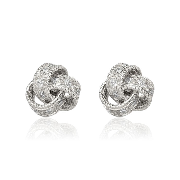 925 Sterling Silver Cubic Zirconia CZ Twisted Love Knot Symbol Stud Earrings