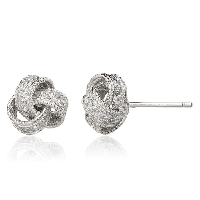 925 Sterling Silver Cubic Zirconia CZ Twisted Love Knot Symbol Stud Earrings