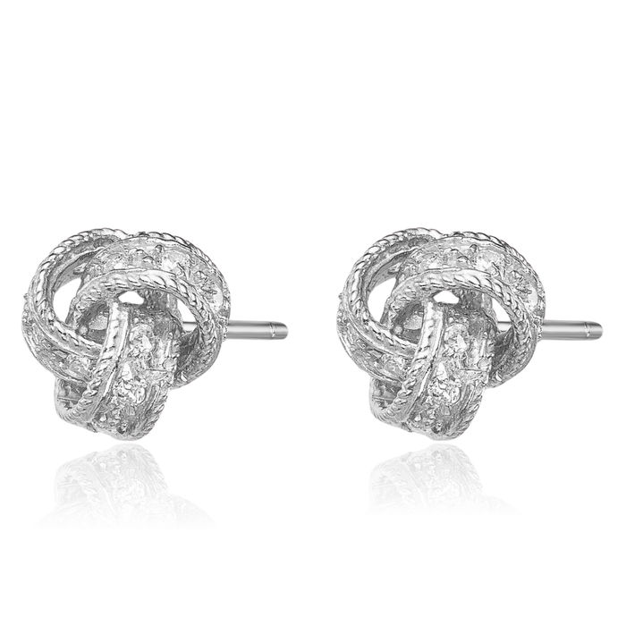 925 Sterling Silver Cubic Zirconia CZ Twisted Love Knot Symbol Stud Earrings