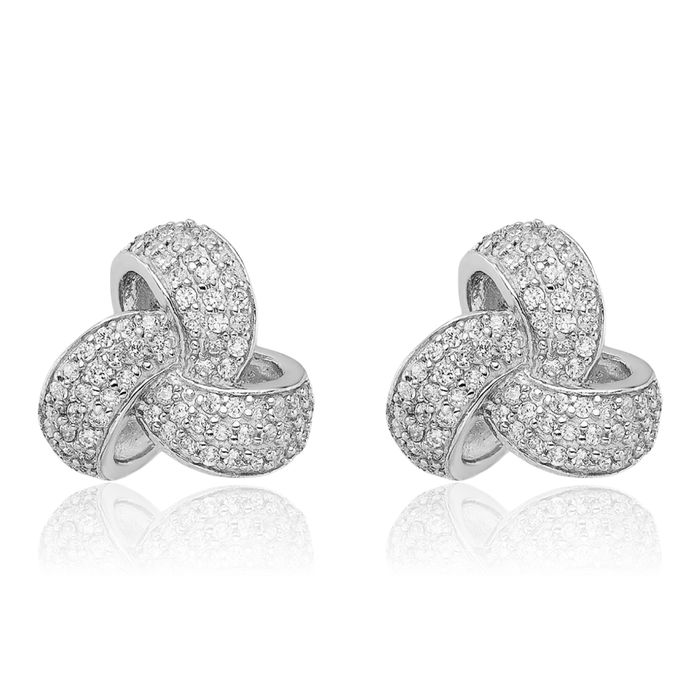 925 Sterling Silver Cubic Zirconia CZ Twisted Love Knot Symbol Stud Earrings