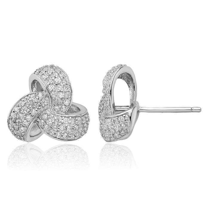 925 Sterling Silver Cubic Zirconia CZ Twisted Love Knot Symbol Stud Earrings