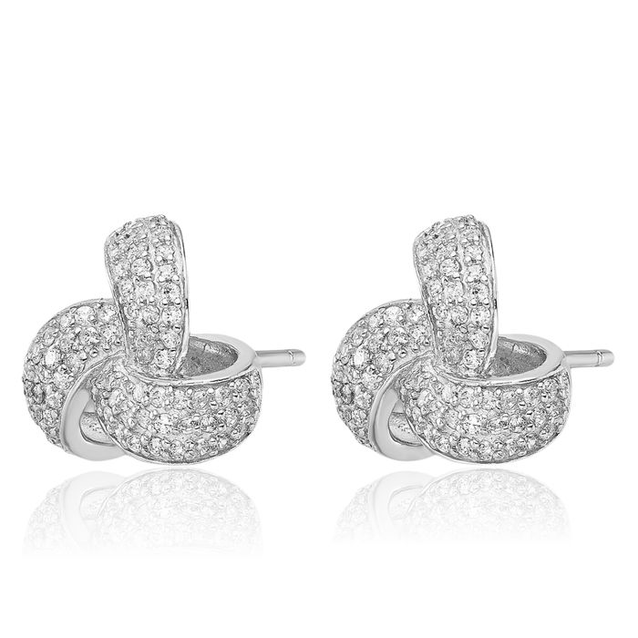 925 Sterling Silver Cubic Zirconia CZ Twisted Love Knot Symbol Stud Earrings