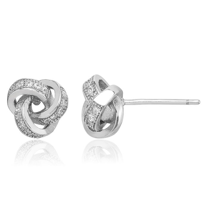 925 Sterling Silver Cubic Zirconia CZ Twisted Love Knot Symbol Stud Earrings