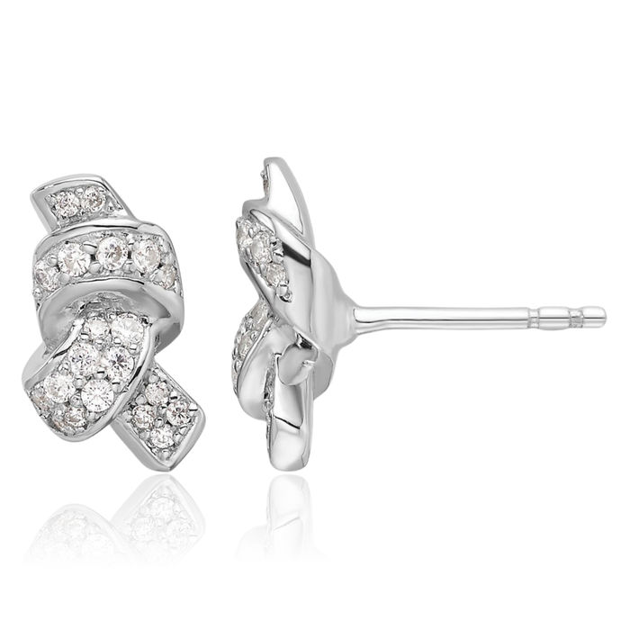 925 Sterling Silver Cubic Zirconia CZ Twisted Love Knot Symbol Stud Earrings