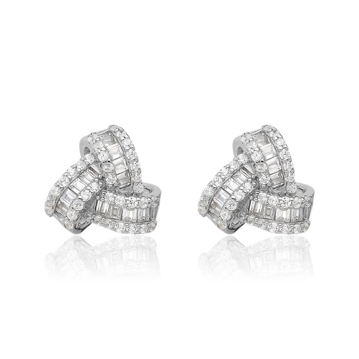 925 Sterling Silver Cubic Zirconia CZ Twisted Love Knot Symbol Stud Earrings