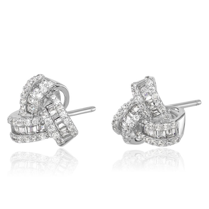 925 Sterling Silver Cubic Zirconia CZ Twisted Love Knot Symbol Stud Earrings