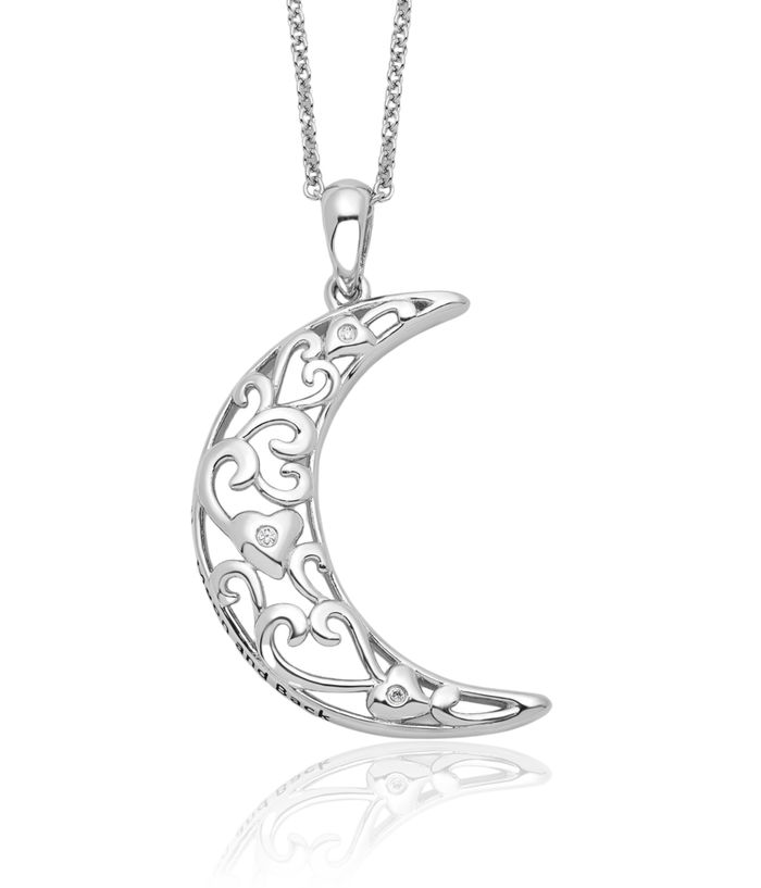 925 Sterling Silver Cubic Zirconia CZ Vintage Love You Crescent Moon Back Necklace Chain Celestial Jewelry