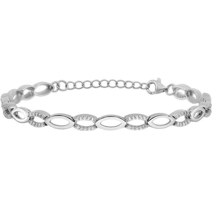 925 Sterling Silver Cubic Zirconia CZ Marquise Link Chain Bracelet