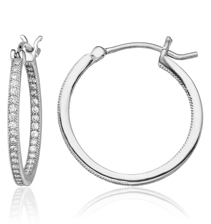 925 Sterling Silver Cubic Zirconia CZ Medium Hoop Earrings