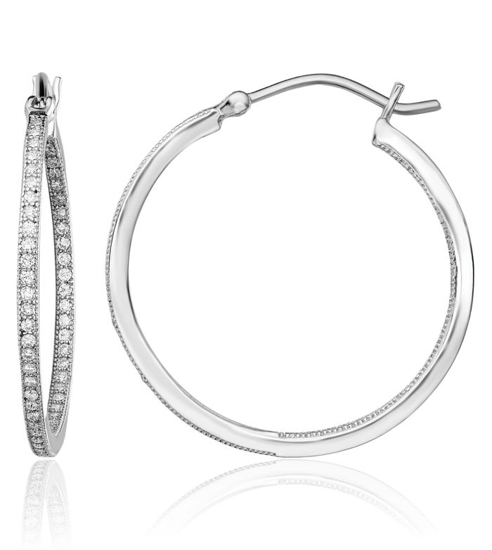 925 Sterling Silver Cubic Zirconia CZ Medium Hoop Earrings