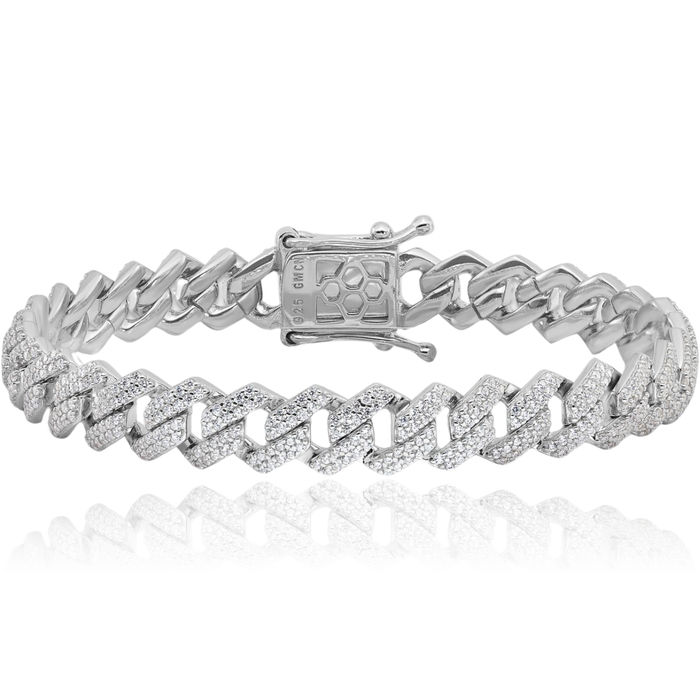 925 Sterling Silver Cubic Zirconia CZ Monaco Link Chain Bracelet