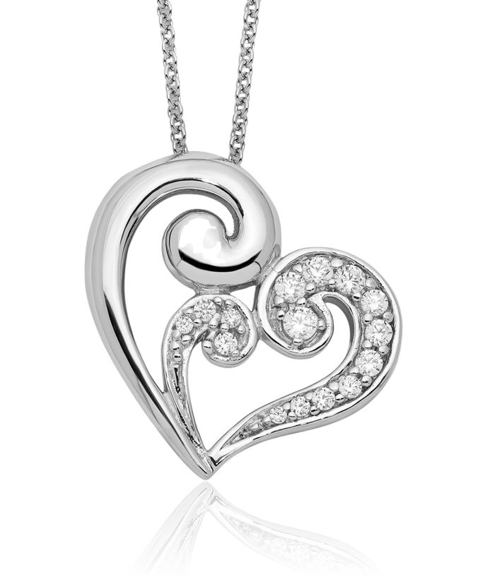 925 Sterling Silver Cubic Zirconia CZ Mothers Journey Heart Chain Necklace