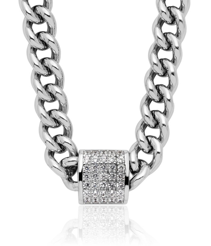 925 Sterling Silver Cubic Zirconia CZ Necklace Curb Link Chain