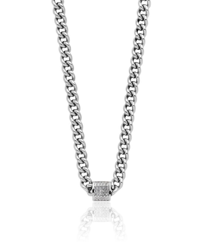 925 Sterling Silver Cubic Zirconia CZ Necklace Curb Link Chain