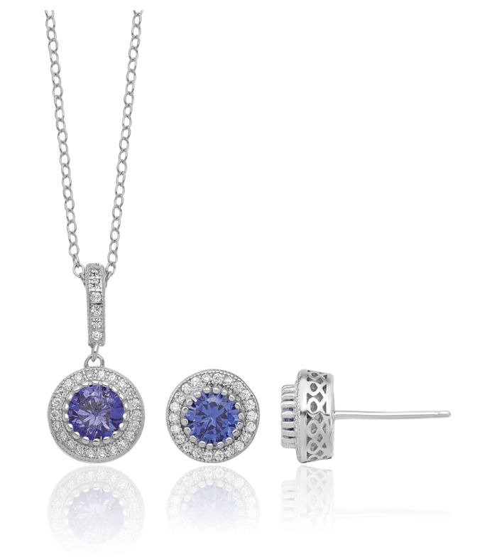 925 Sterling Silver Cubic Zirconia CZ Necklace Chain Stud Earrings Set