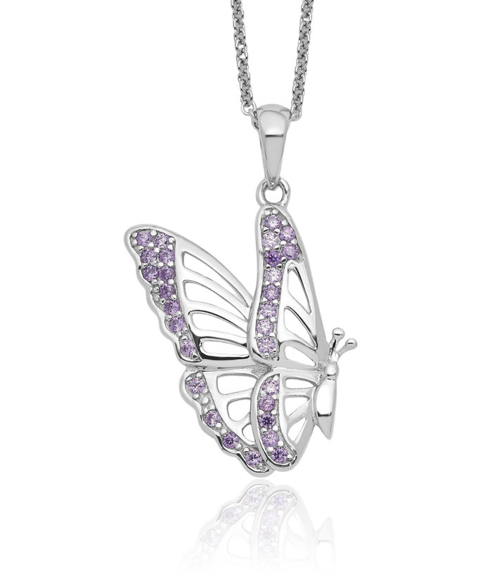 925 Sterling Silver Cubic Zirconia CZ Never Give Up Butterfly Wings Necklace Chain