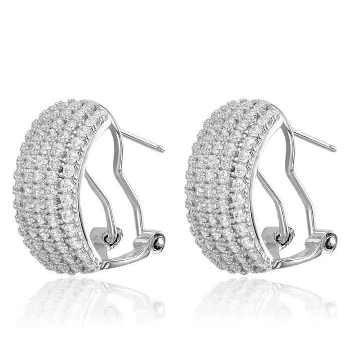 925 Sterling Silver Cubic Zirconia CZ Omega Clip Back Post C Hoop Earrings