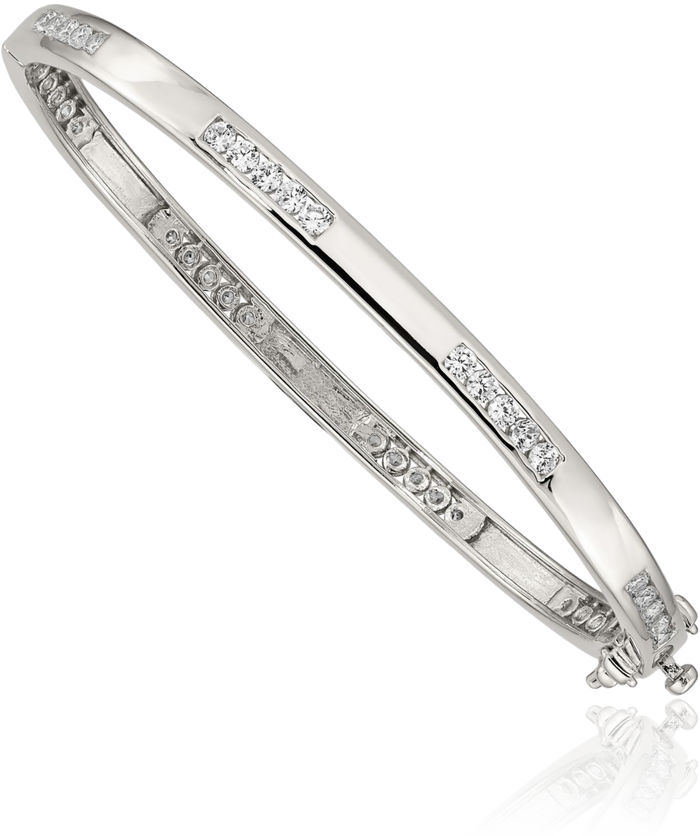 925 Sterling Silver Cubic Zirconia CZ Oval Bangle Bracelet