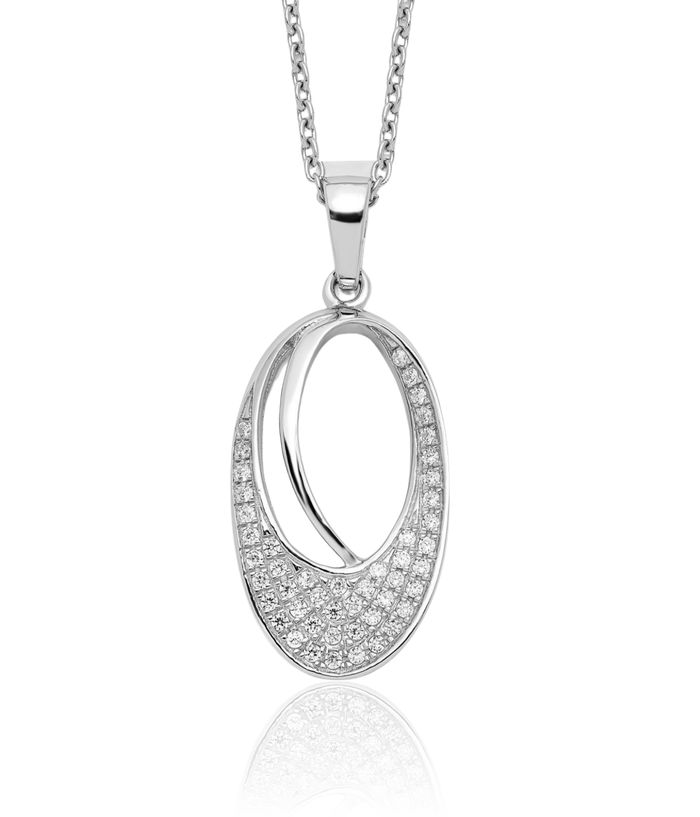 925 Sterling Silver Cubic Zirconia CZ Oval Chain Necklace