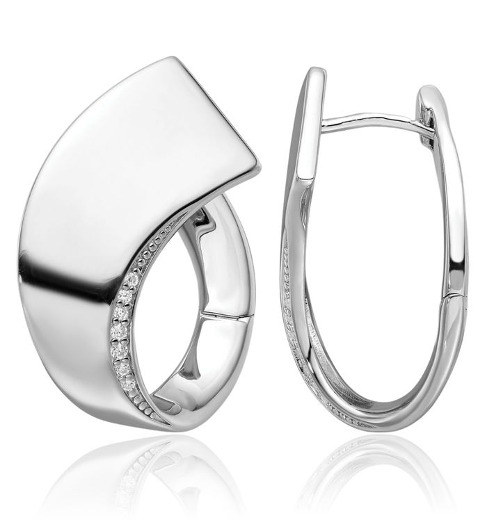 925 Sterling Silver Cubic Zirconia CZ Oval Medium Hoop Earrings