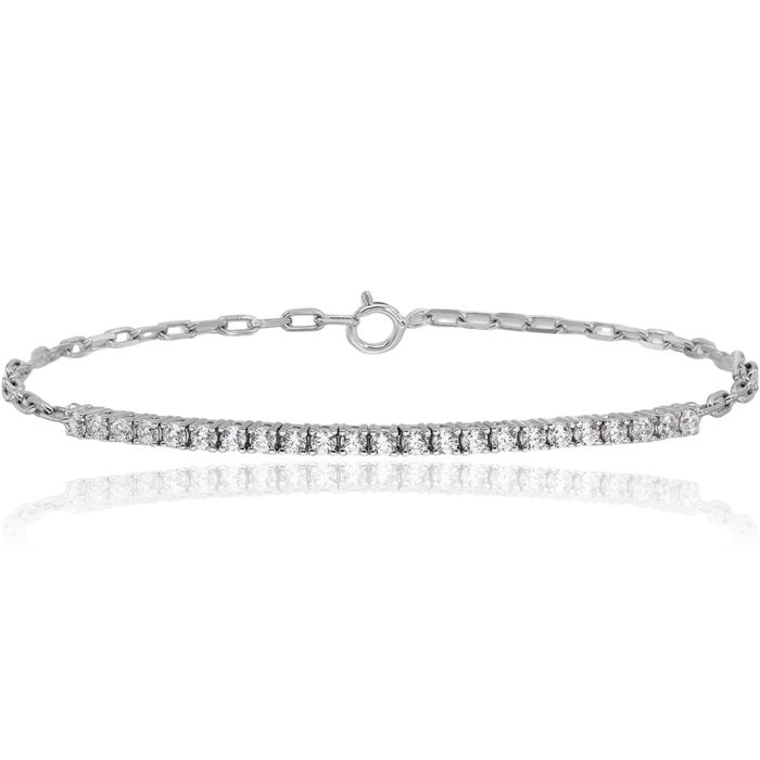 925 Sterling Silver Cubic Zirconia CZ Paperclip Cable Rolo Link Chain Bracelet