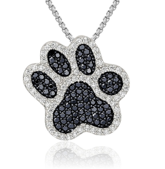 925 Sterling Silver Cubic Zirconia CZ Paw Print Pet Floating Chain Slide Pendant Necklace Charm